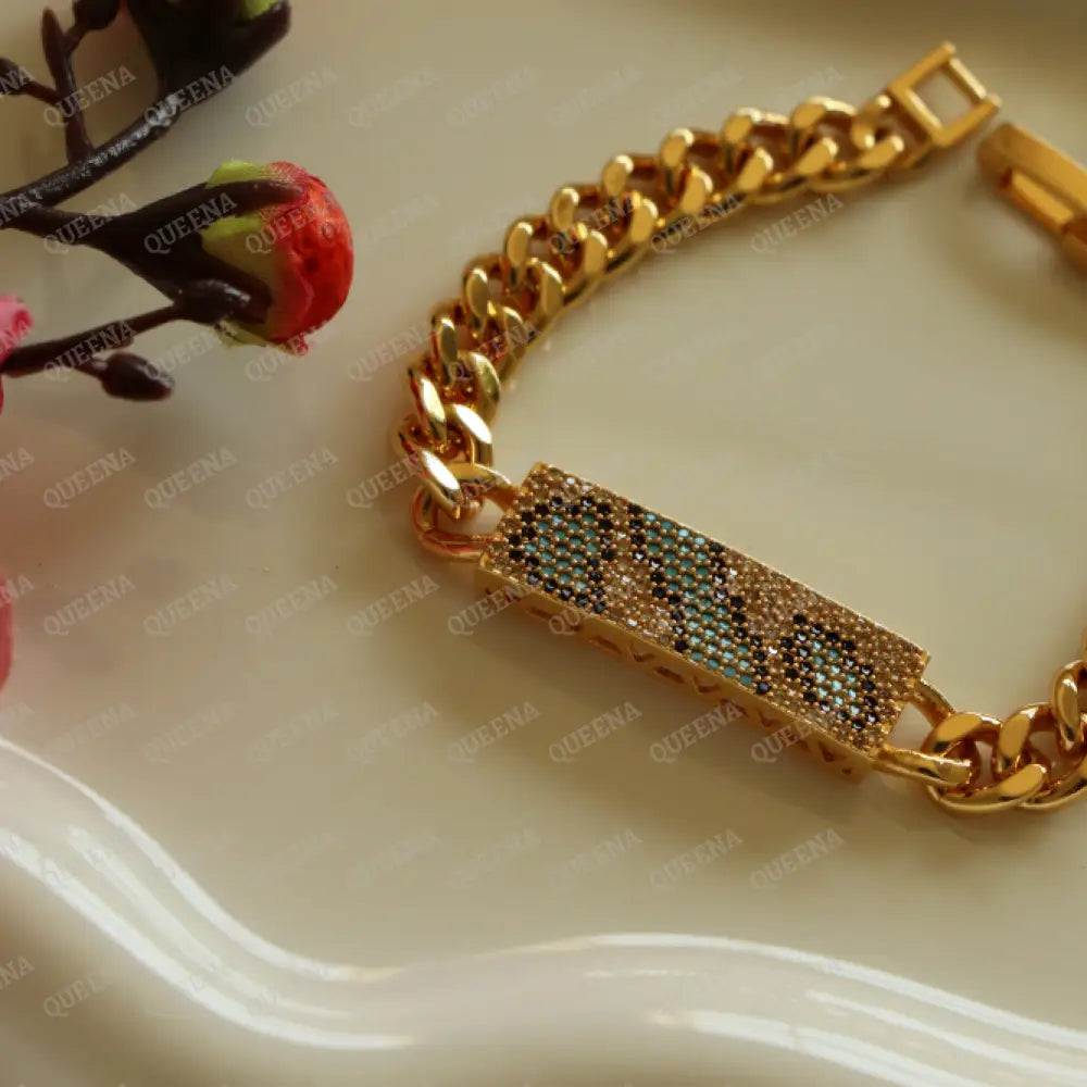 Sparkling Crystal Gold And Blue Mixed With Navy Zircon Bar Bracelet