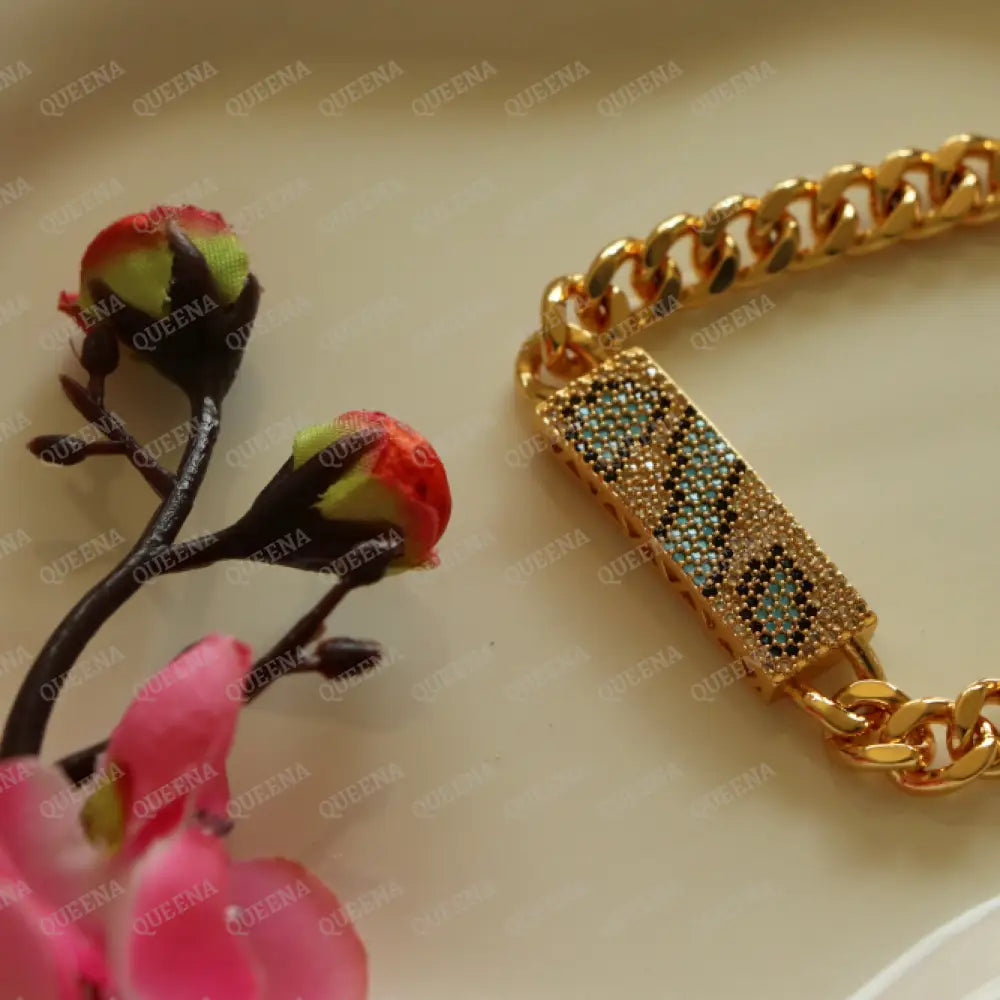 Sparkling Crystal Gold And Blue Mixed With Navy Zircon Bar Bracelet