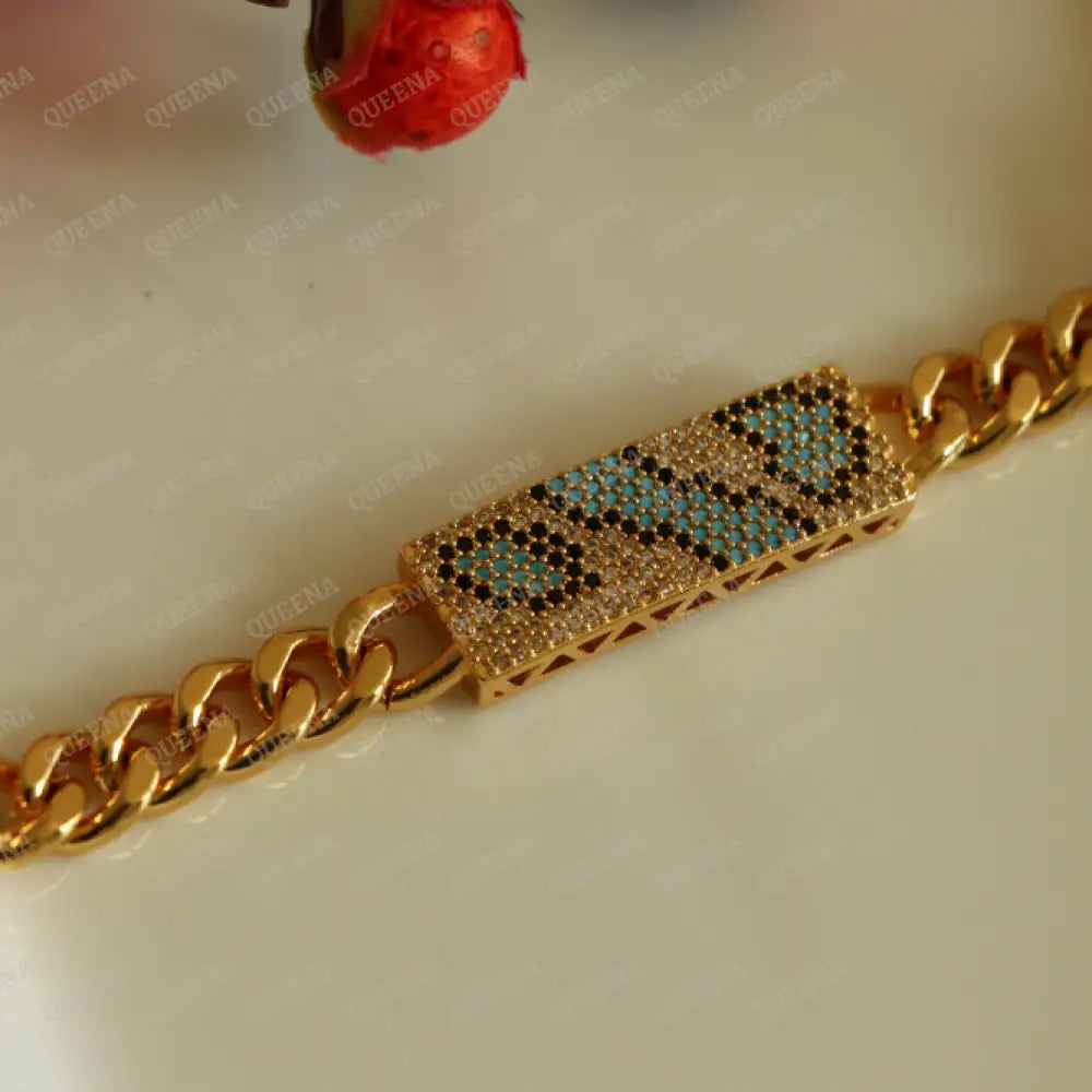 Sparkling Crystal Gold And Blue Mixed With Navy Zircon Bar Bracelet