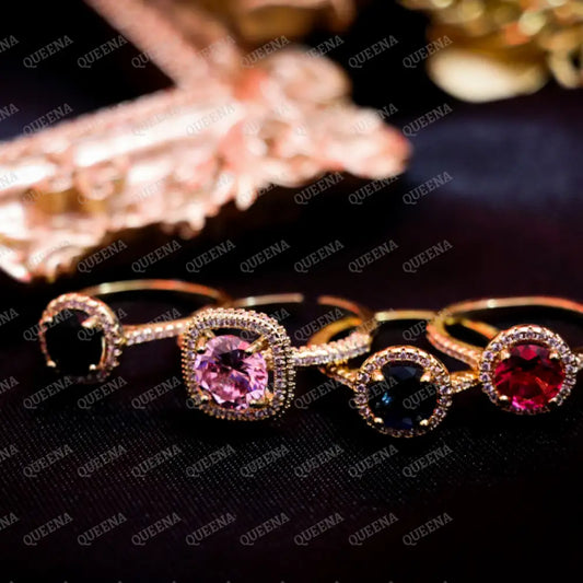 Sparkling Gold Crystal Stone Zircon Ring Rings