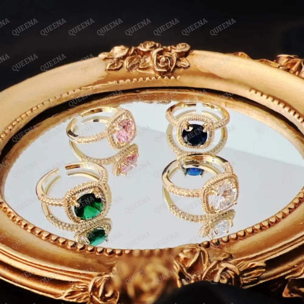 Sparkling Gold Square Cubic Zirconia Free Size Ring - Adjustable Rings
