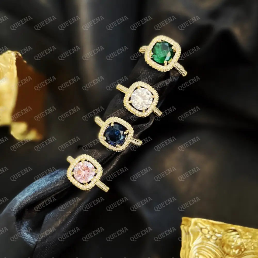 Sparkling Gold Square Cubic Zirconia Free Size Ring - Adjustable Rings