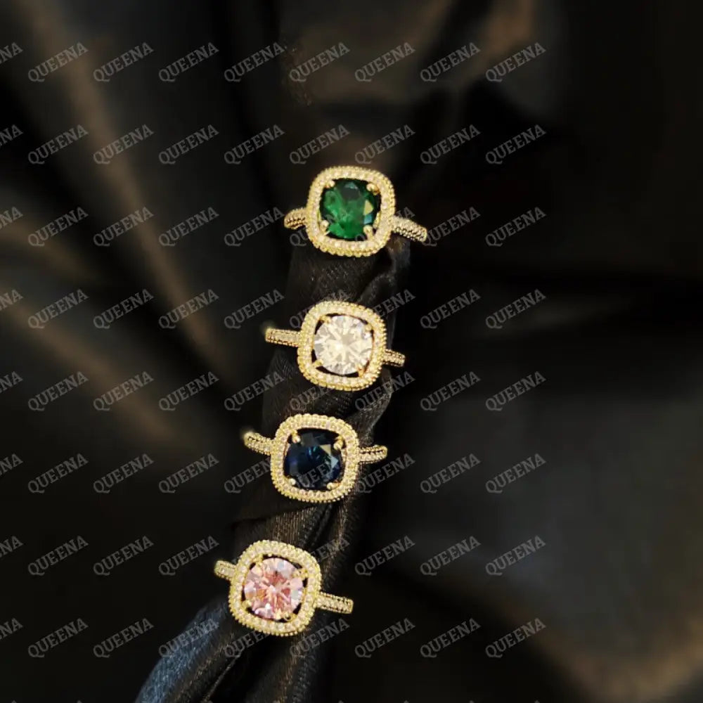 Sparkling Gold Square Cubic Zirconia Free Size Ring - Adjustable Rings