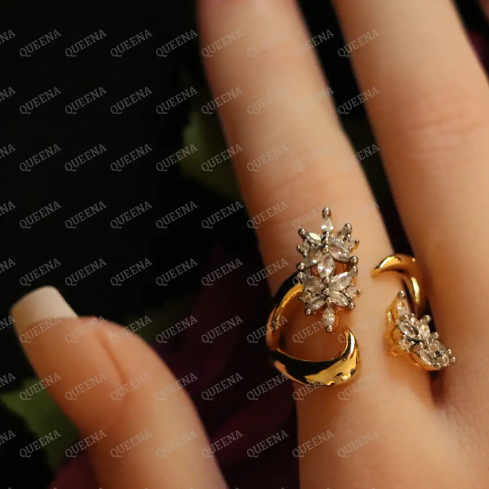 Starlight Elegance Ring Mix of Gold and Silver Crystals - Adjustable (Free Size) Rings