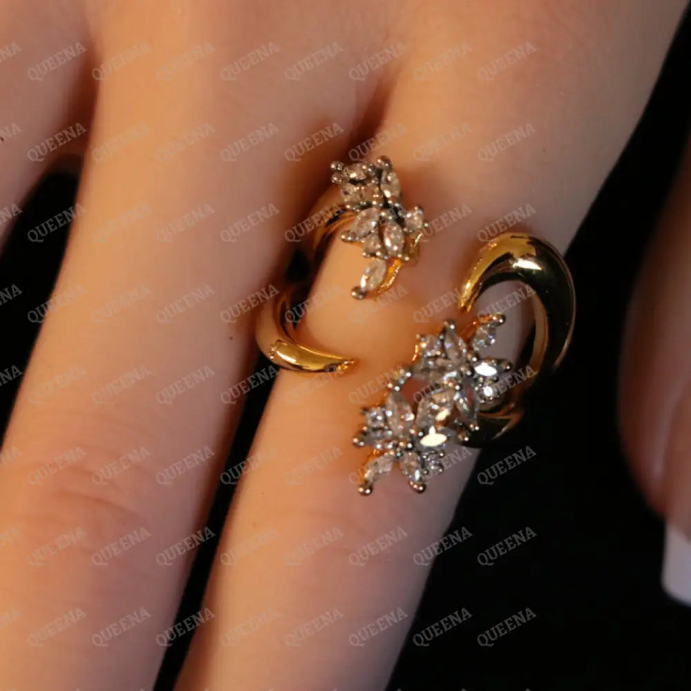 Starlight Elegance Ring Mix of Gold and Silver Crystals - Adjustable (Free Size) Rings