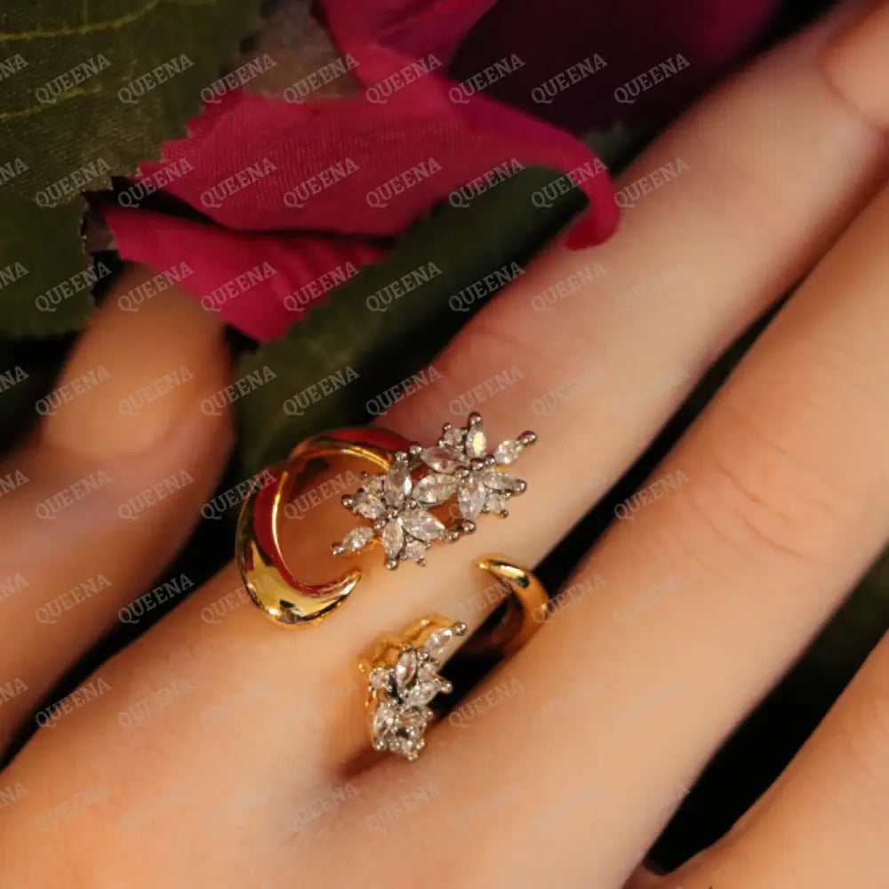 Starlight Elegance Ring Mix of Gold and Silver Crystals - Adjustable (Free Size) Rings