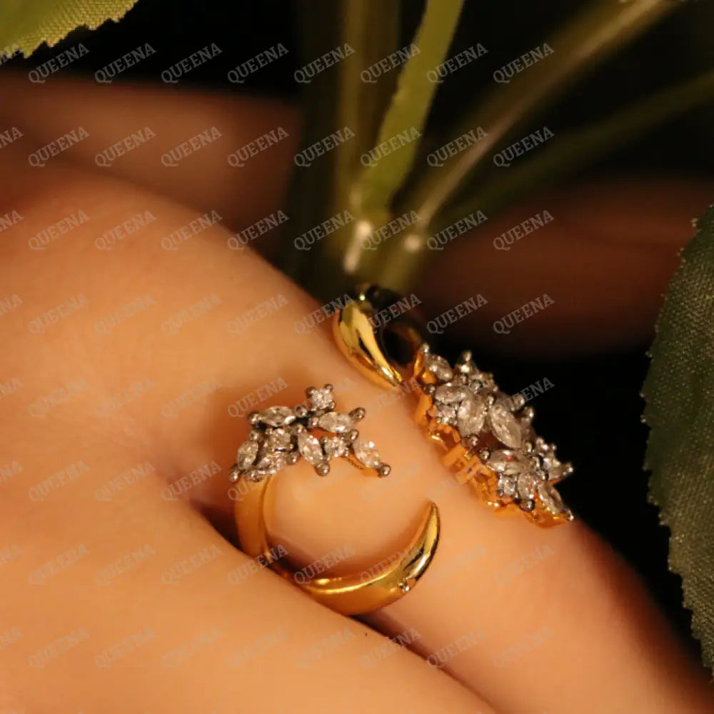 Starlight Elegance Ring Mix of Gold and Silver Crystals - Adjustable (Free Size) Rings