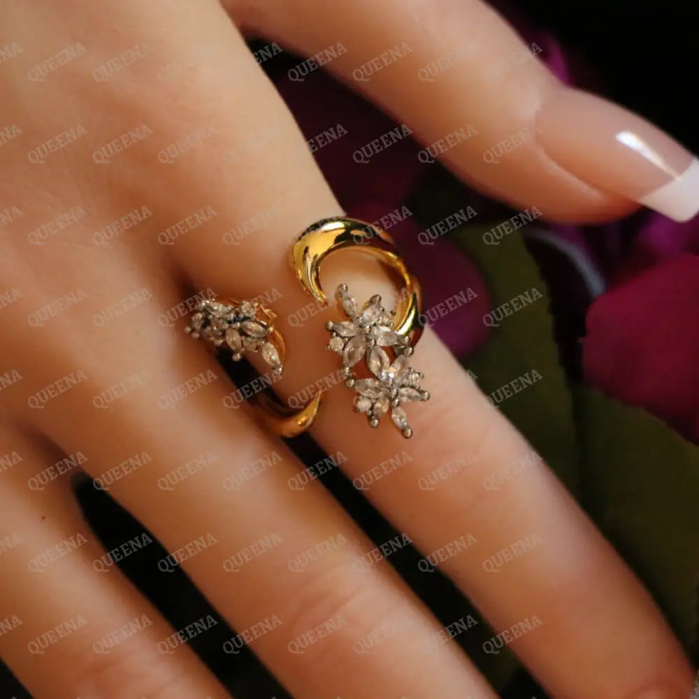 Starlight Elegance Ring Mix of Gold and Silver Crystals - Adjustable (Free Size) Rings