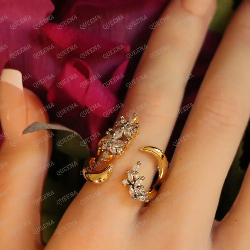 Starlight Elegance Ring Mix of Gold and Silver Crystals - Adjustable (Free Size) Rings