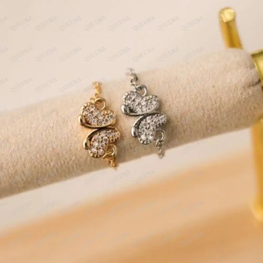 Sweet Tiny Butterfly Charm Zirconia Delicate Chain Ring Rings