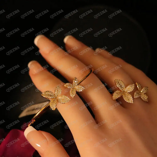 The Royal La Rose Floral Jewelry Set Studded with Full Zircon (Bangle + Ring) 8 Jewelry Sets