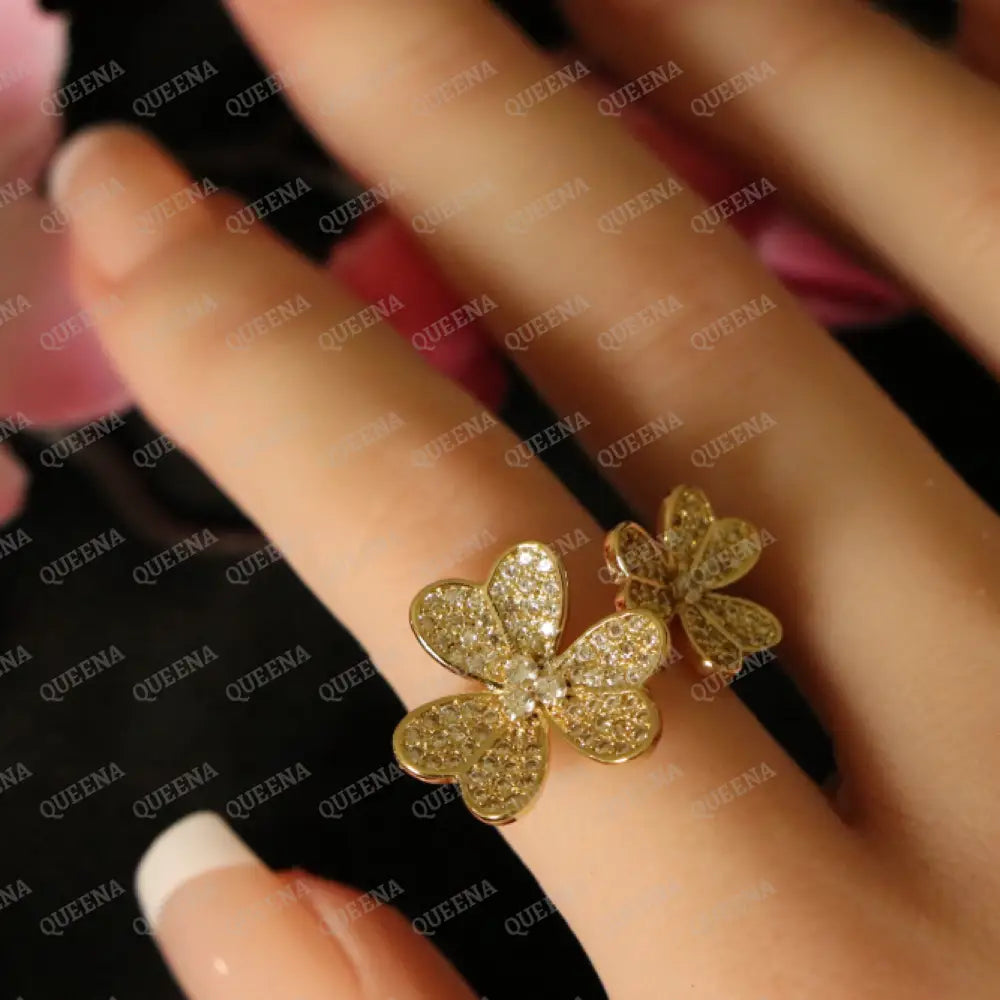The Royal La Rose Floral Ring Studded with Full Zircon - Adjustable (Free Size) Rings