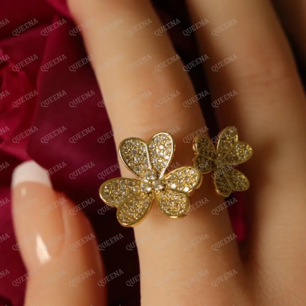 The Royal La Rose Floral Ring Studded with Full Zircon - Adjustable (Free Size) Rings