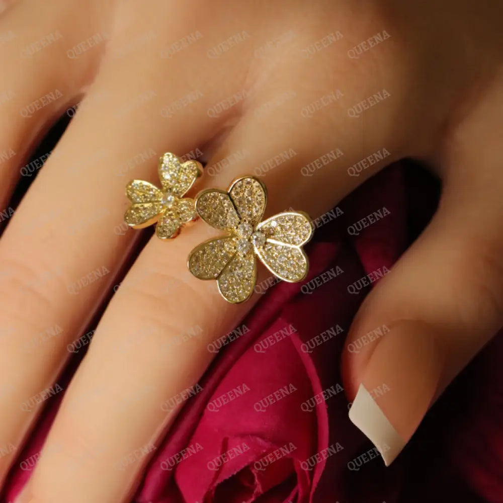 The Royal La Rose Floral Ring Studded with Full Zircon - Adjustable (Free Size) Rings