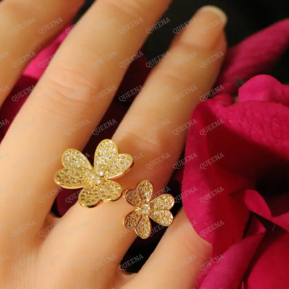 The Royal La Rose Floral Ring Studded with Full Zircon - Adjustable (Free Size) Rings
