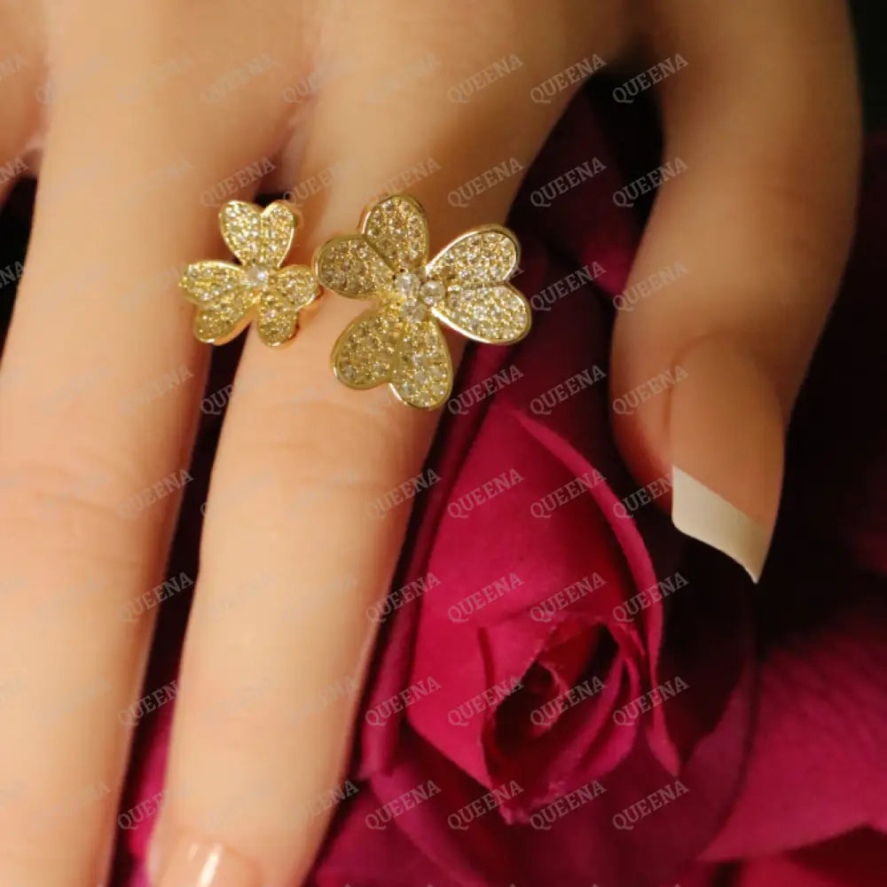 The Royal La Rose Floral Ring Studded with Full Zircon - Adjustable (Free Size) Rings