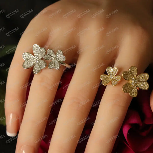 The Royal La Rose Floral Ring Studded with Full Zircon - Adjustable (Free Size) Rings