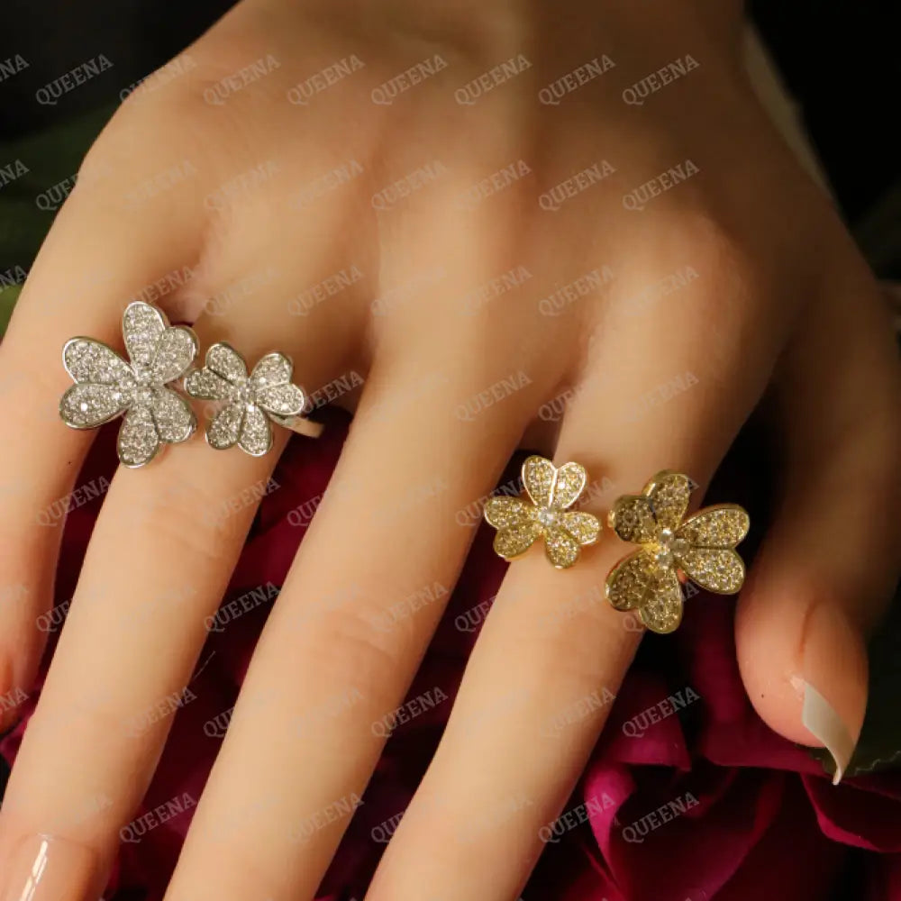 The Royal La Rose Floral Ring Studded with Full Zircon - Adjustable (Free Size) Rings