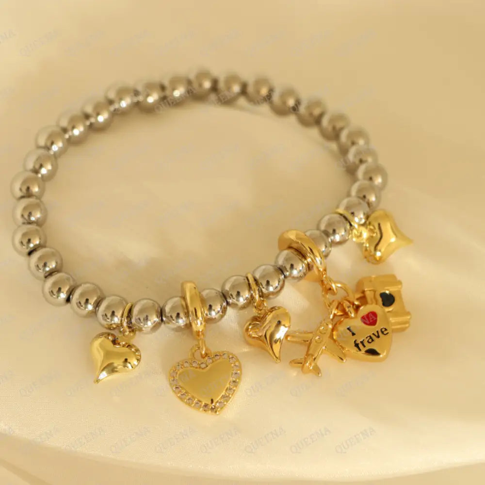 Trendy Love Hearts Charms Bracelet Gold & Silver Mix