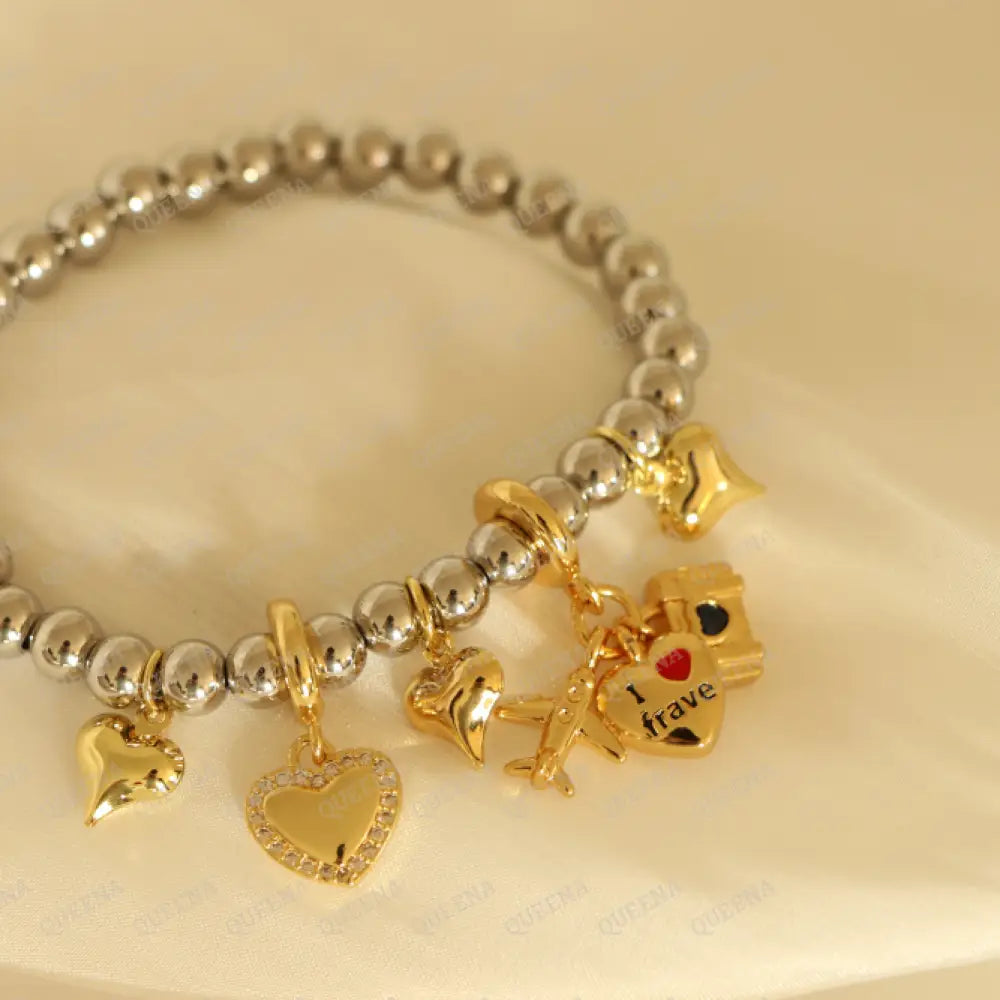 Trendy Love Hearts Charms Bracelet Gold & Silver Mix