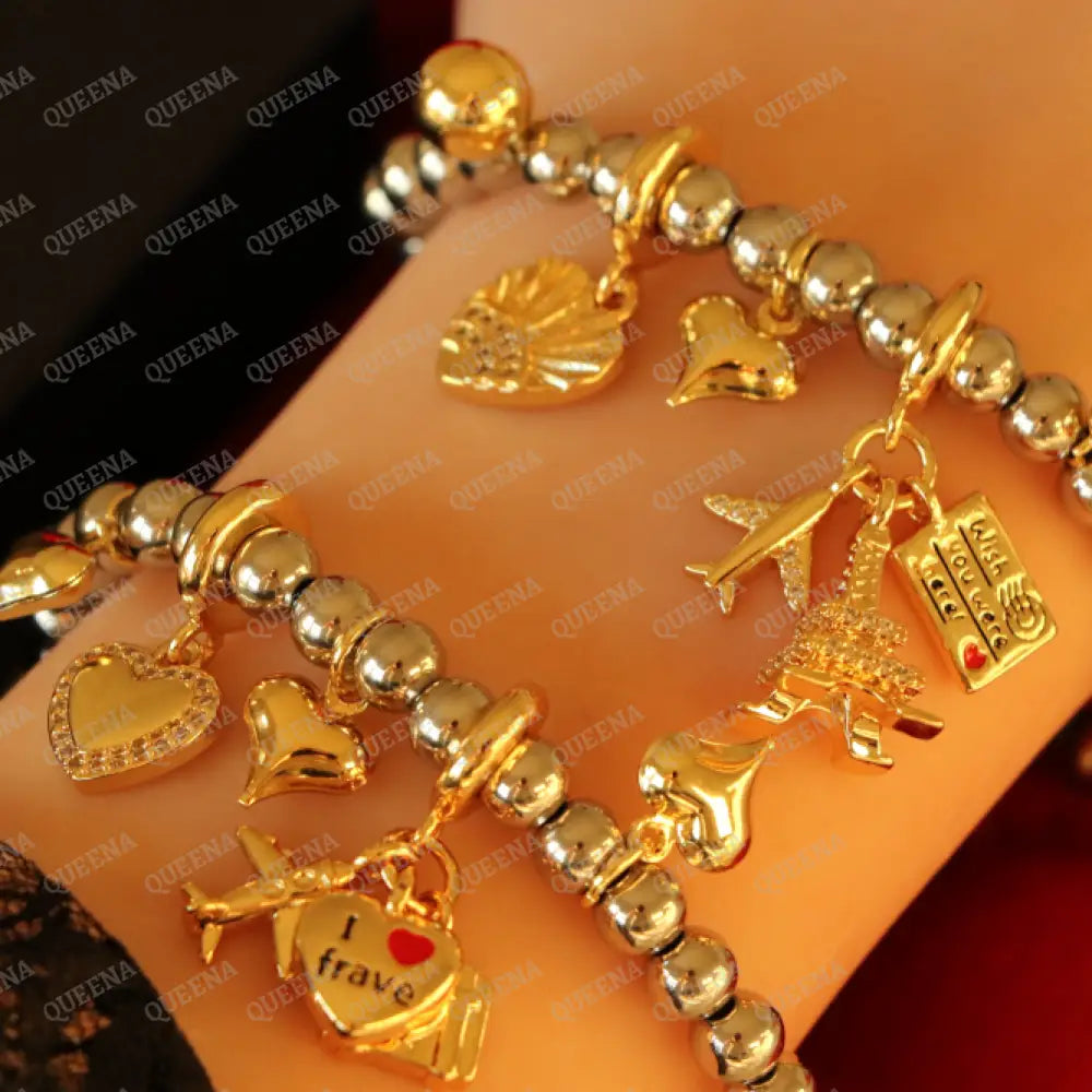 Trendy Love Hearts Charms Bracelet Gold & Silver Mix