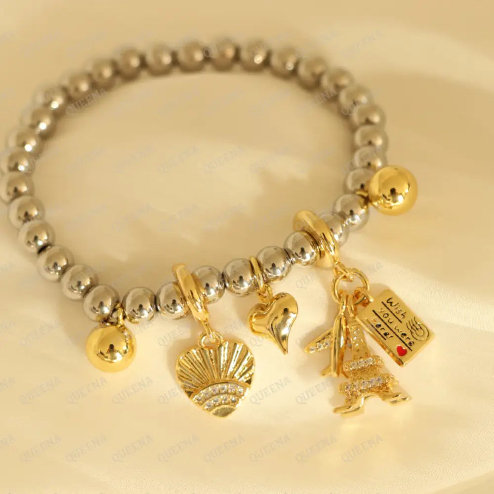 Trendy Love Hearts Charms Bracelet Gold & Silver Mix