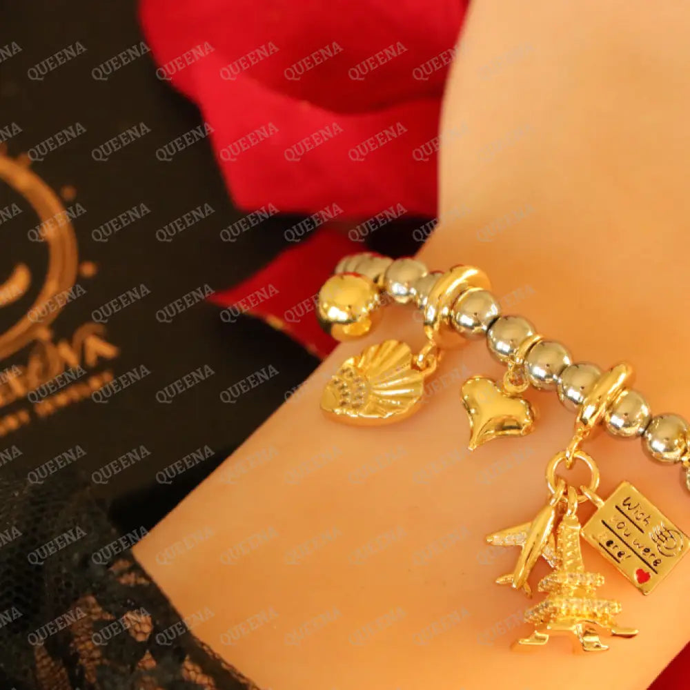 Trendy Love Hearts Charms Bracelet Gold & Silver Mix