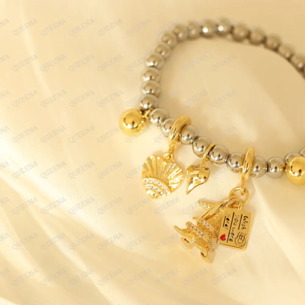 Trendy Love Hearts Charms Bracelet Gold & Silver Mix