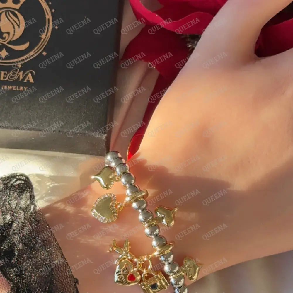 Trendy Love Hearts Charms Bracelet Gold & Silver Mix