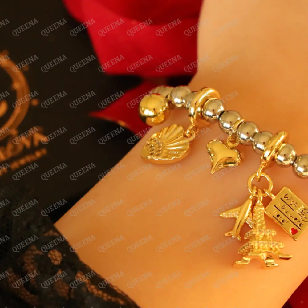 Trendy Love Hearts Charms Bracelet Gold & Silver Mix