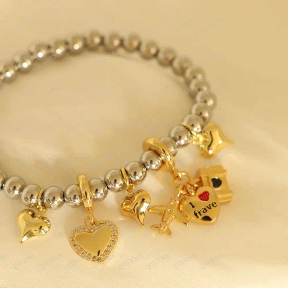 Trendy Love Hearts Charms Bracelet Gold & Silver Mix