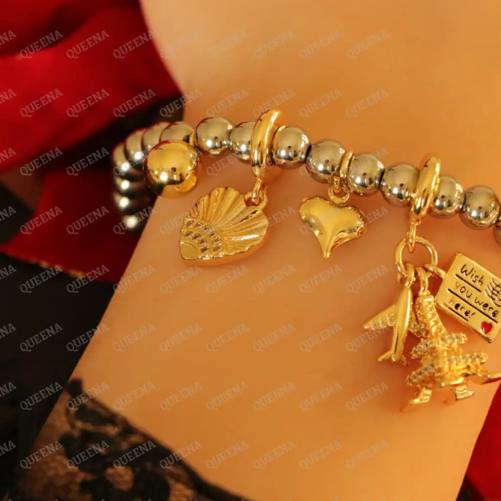 Trendy Love Hearts Charms Bracelet Gold & Silver Mix