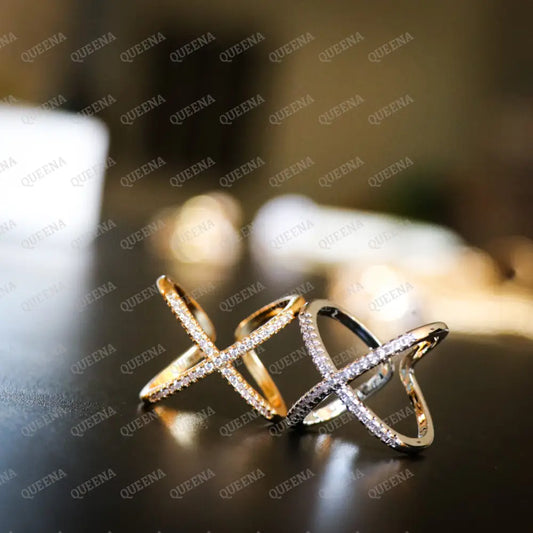 Trendy X Shape Zircon Open Free Size Ring - Adjustable Rings