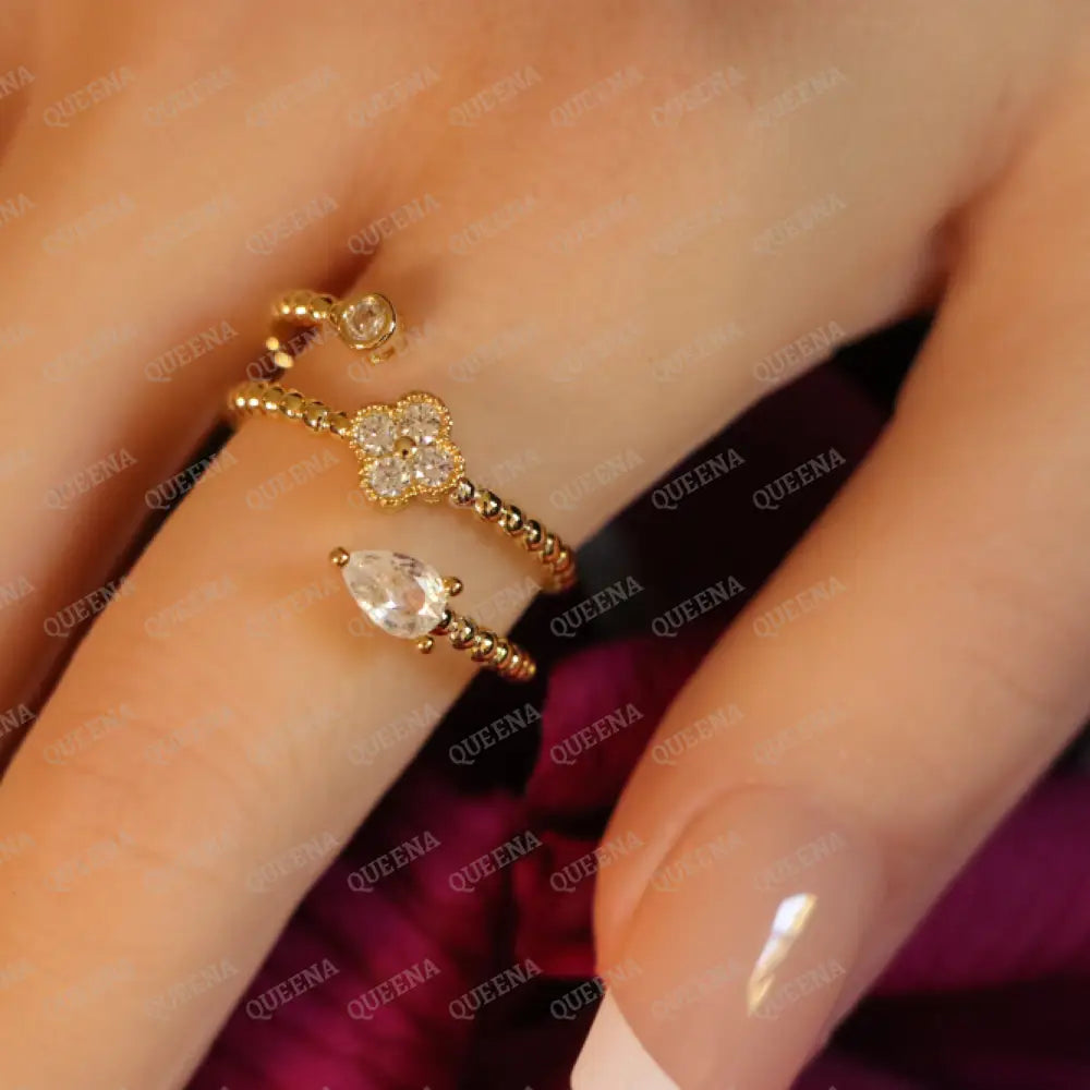 Triluxe Crystal Rose Ring - Adjustable (Free Size) Rings