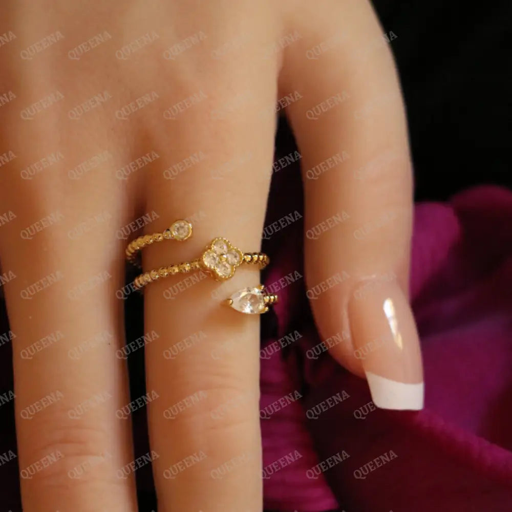 Triluxe Crystal Rose Ring - Adjustable (Free Size) Rings