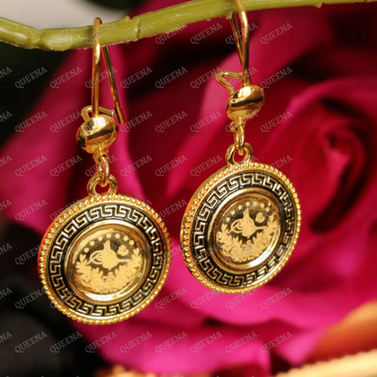 Turkish Lyra Coin Earrings with Verasacei pattern Earrings