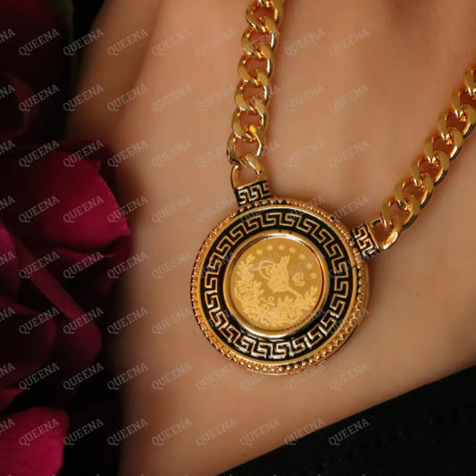 Turkish Lyra Coin Janzeer Chain Necklace with Verasacei pattern Necklaces