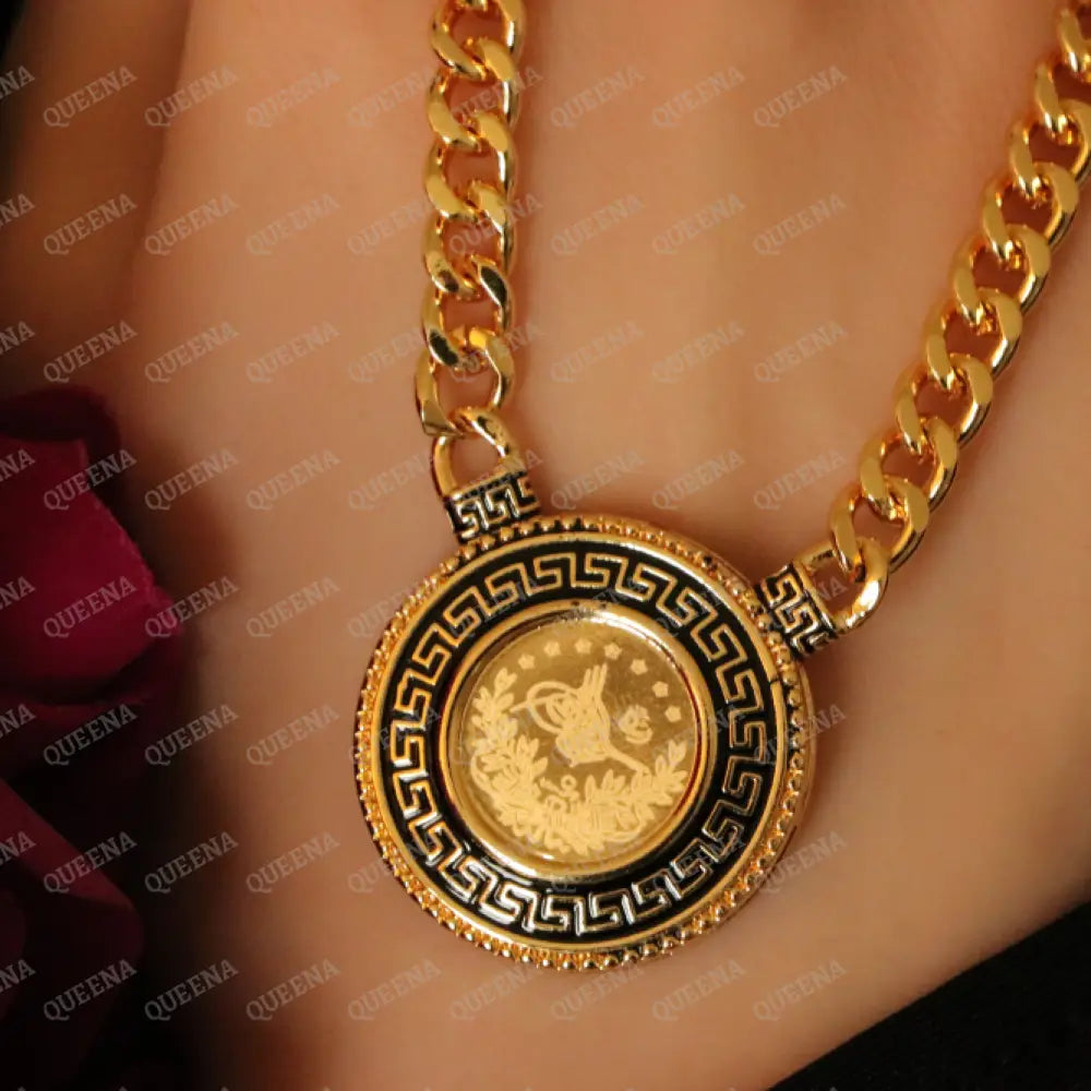 Turkish Lyra Coin Janzeer Chain Necklace with Verasacei pattern Necklaces