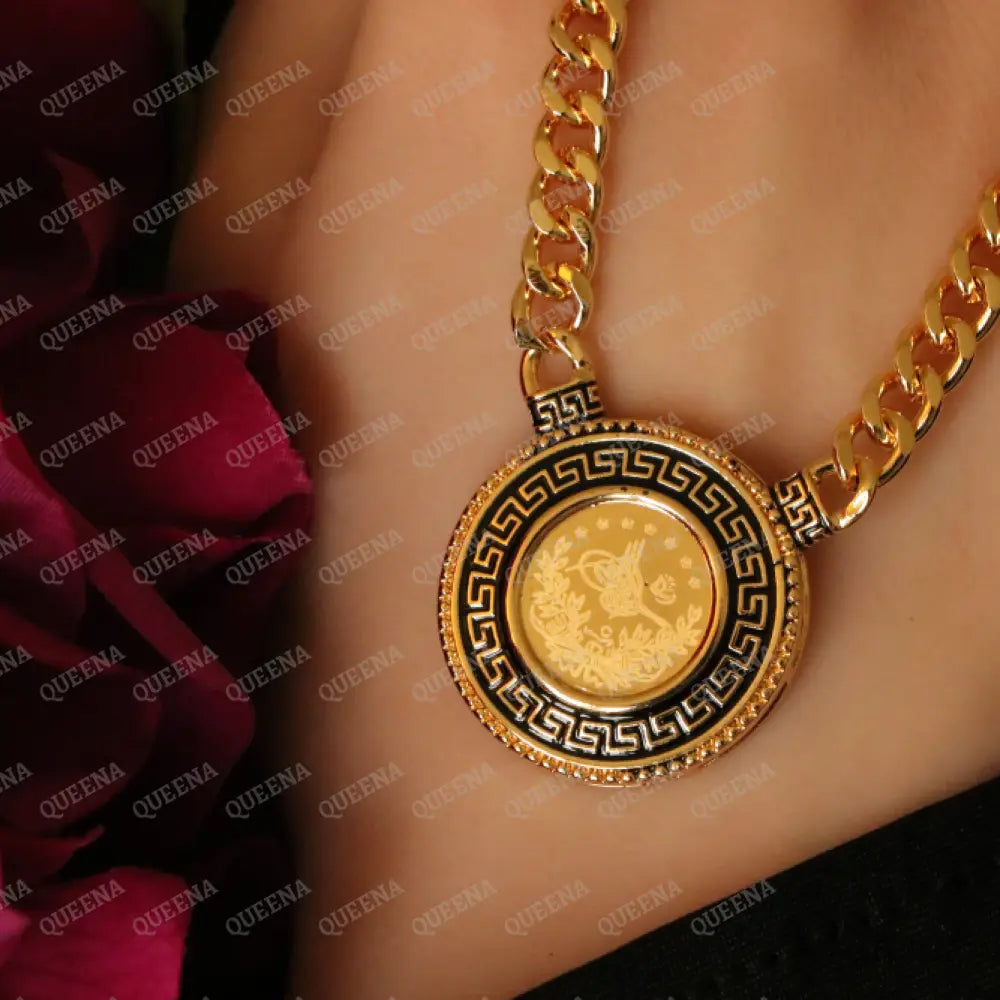 Turkish Lyra Coin Janzeer Chain Necklace with Verasacei pattern Necklaces