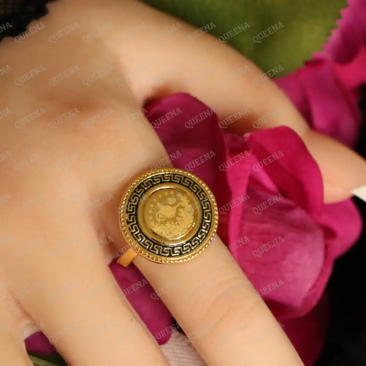 Turkish Lyra Coin RING with Verasacei pattern - Adjustable (Free Size) Rings