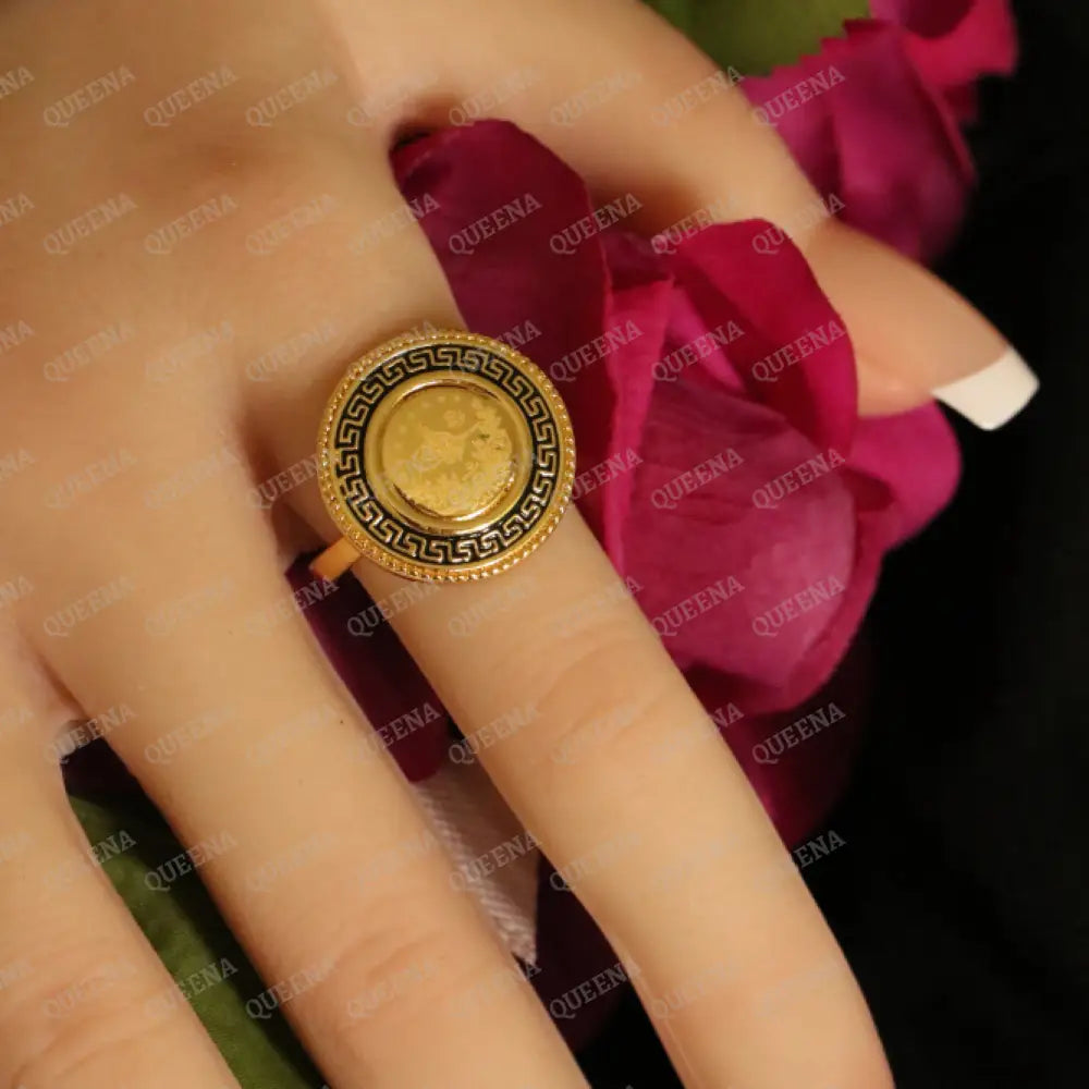 Turkish Lyra Coin RING with Verasacei pattern - Adjustable (Free Size) Rings