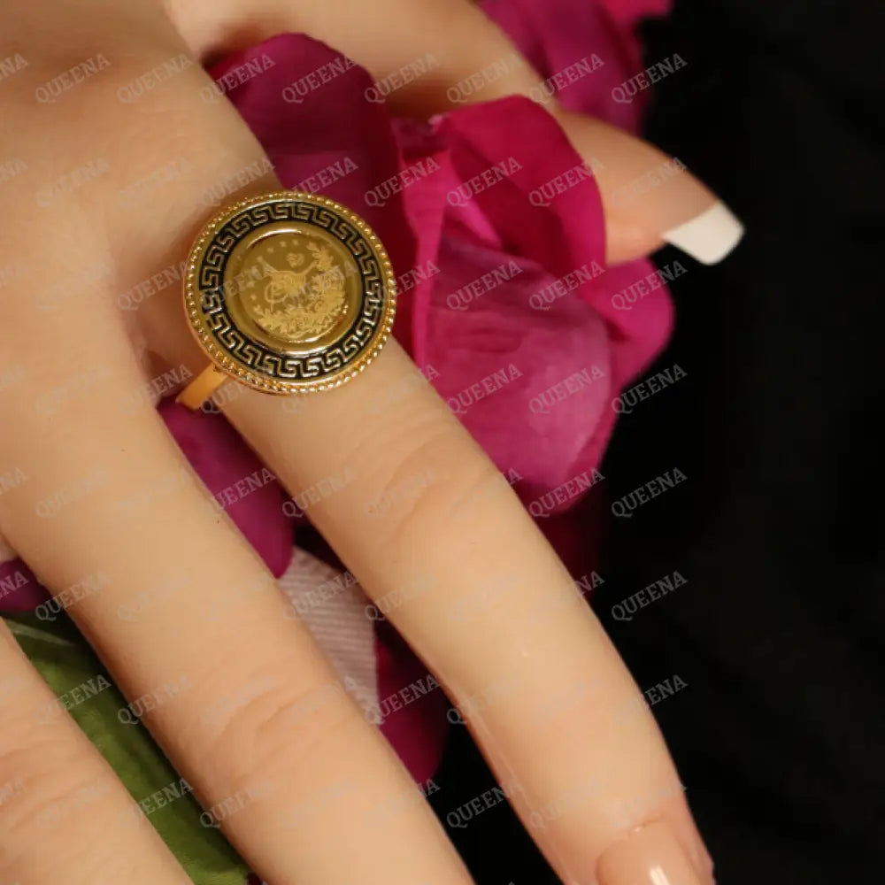 Turkish Lyra Coin RING with Verasacei pattern - Adjustable (Free Size) Rings