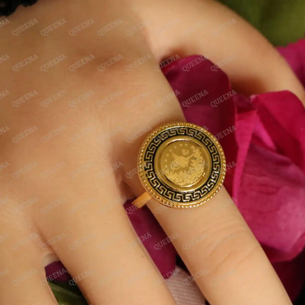 Turkish Lyra Coin RING with Verasacei pattern - Adjustable (Free Size) Rings