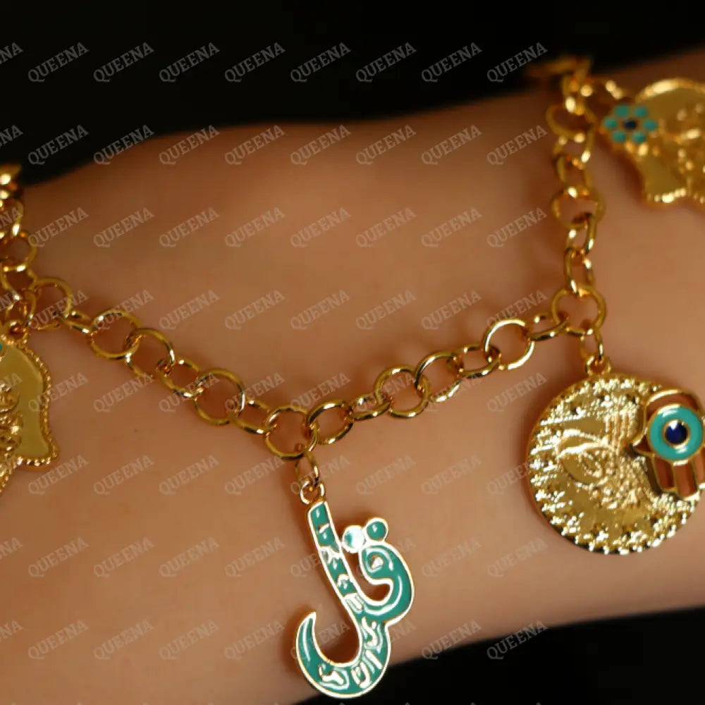 Two Tone Navy Blue & Turquoise Farfasha Bracelet Charms Chain Bracelet Bracelet
