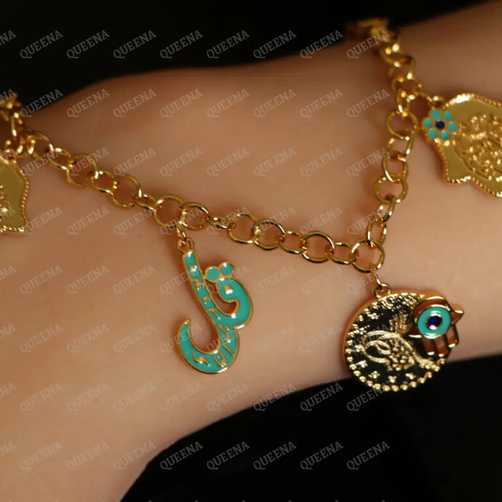 Two Tone Navy Blue & Turquoise Farfasha Bracelet Charms Chain Bracelet Bracelet