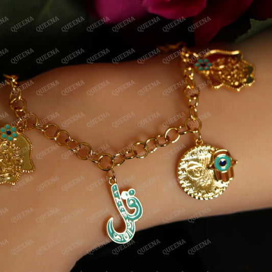 Two Tone Navy Blue & Turquoise Farfasha Bracelet Charms Chain Bracelet Bracelet