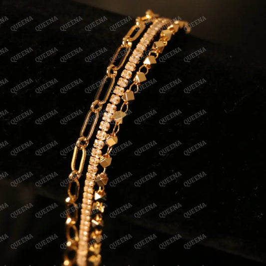 Unique Three Layers Tennis and Paper clip Chain Bracelet Bracelet