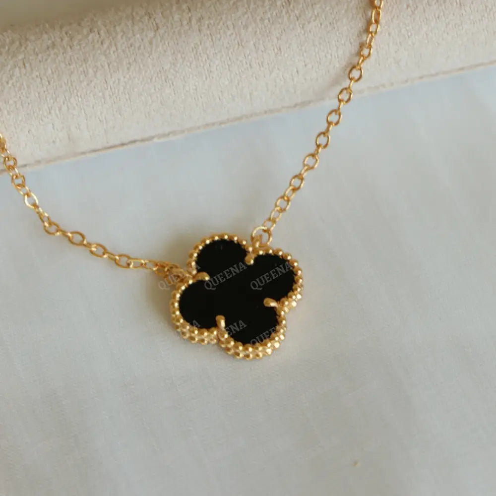 Vca Pendant Necklace Black Onyx Leaf Clover Necklaces