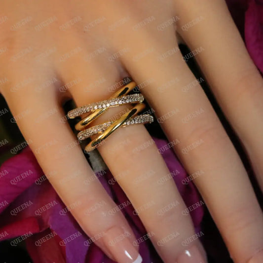 Victoria Luxury Rind Studded With Zircons Mixed by gold and Silver - Adjustable (Free Size) Rings