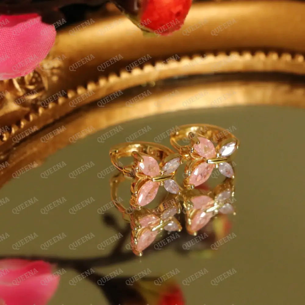 Violeta Pink Butterfly Crystal Hoop Earrings Earrings
